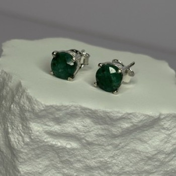 925 Sterling Silver Emerald Earrings Length 0.27 Inch