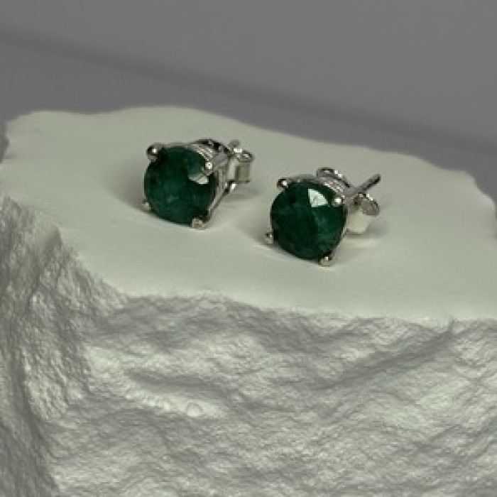 925 Sterling Silver Emerald Earrings Length 0.27 Inch