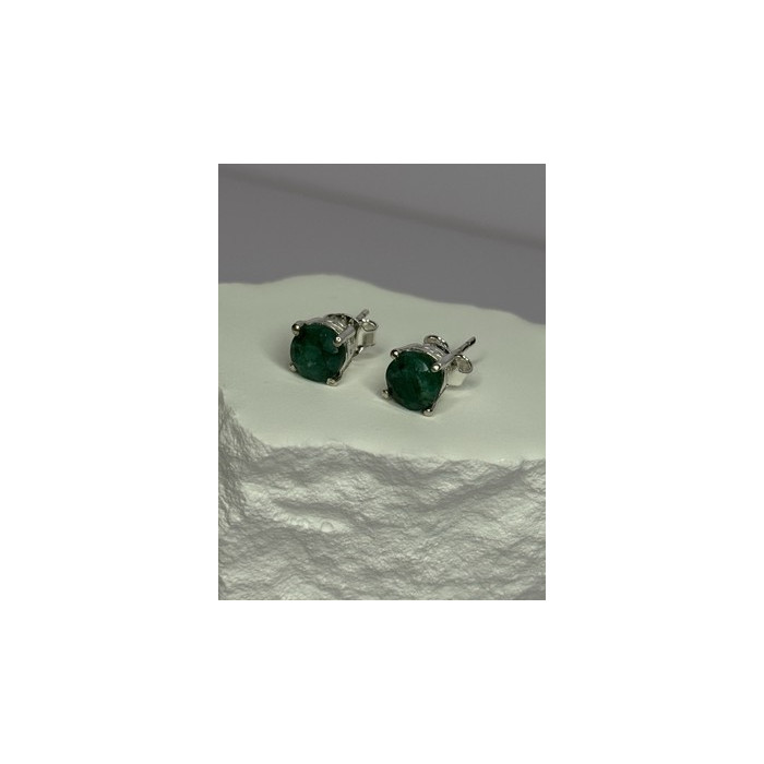 925 Sterling Silver Emerald Earrings Length 0.27 Inch