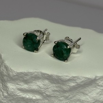 925 Sterling Silver Emerald Earrings Length 0.27 Inch