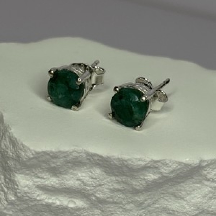 925 Sterling Silver Emerald Earrings Length 0.27 Inch