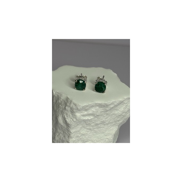 925 Sterling Silver Emerald Earrings Length 0.27 Inch