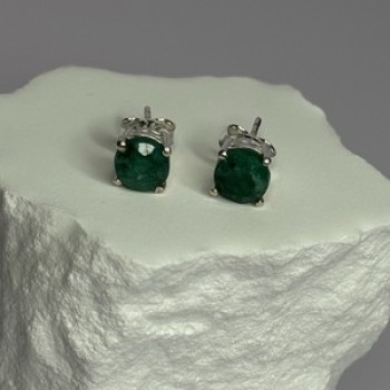 925 Sterling Silver Emerald Earrings Length 0.27 Inch