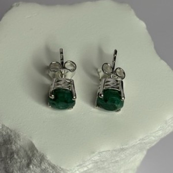 925 Sterling Silver Emerald Earrings Length 0.27 Inch