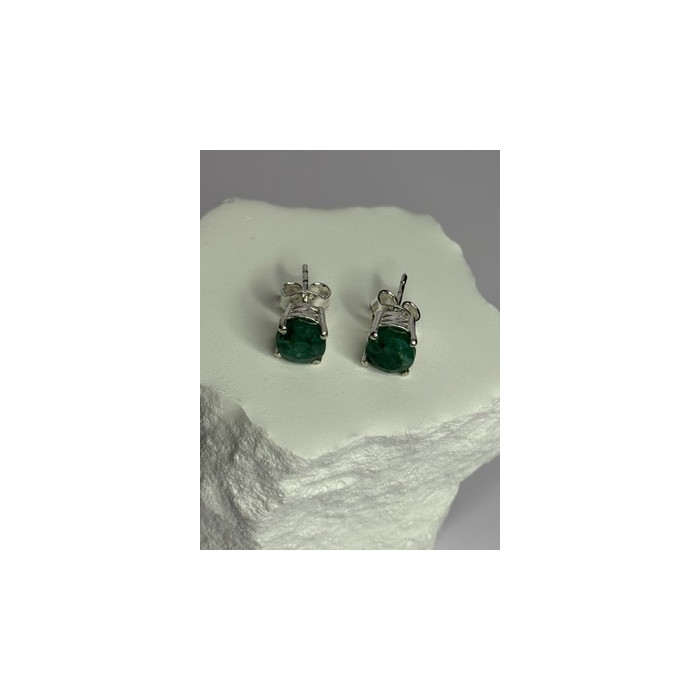 925 Sterling Silver Emerald Earrings Length 0.27 Inch