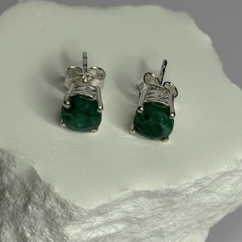 925 Sterling Silver Emerald Earrings Length 0.27 Inch