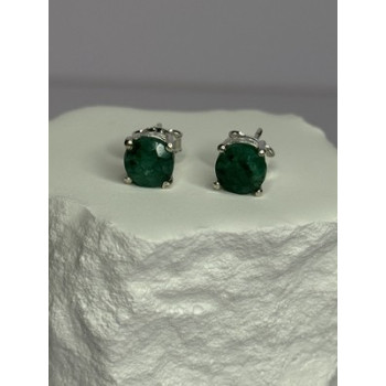 925 Sterling Silver Emerald Earrings Length 0.27 Inch