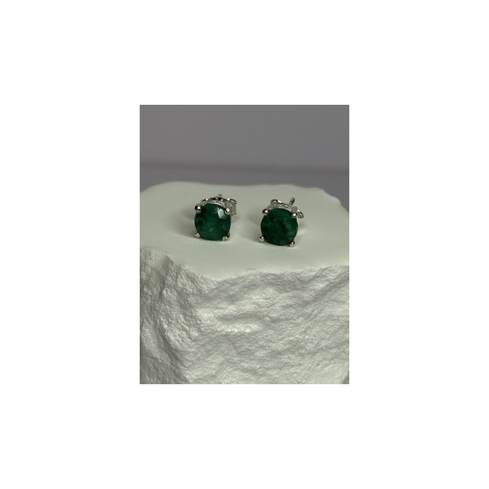 925 Sterling Silver Emerald Earrings Length 0.27 Inch