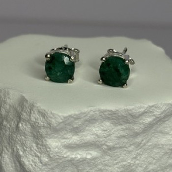 925 Sterling Silver Emerald Earrings Length 0.27 Inch
