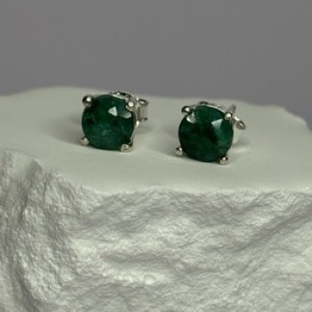 925 Sterling Silver Emerald Earrings Length 0.27 Inch