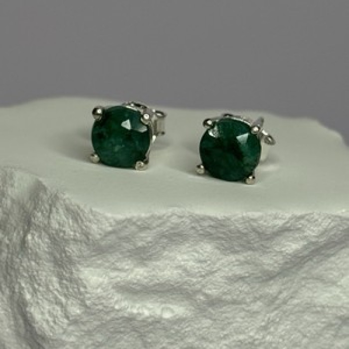 925 Sterling Silver Emerald Earrings Length 0.27 Inch