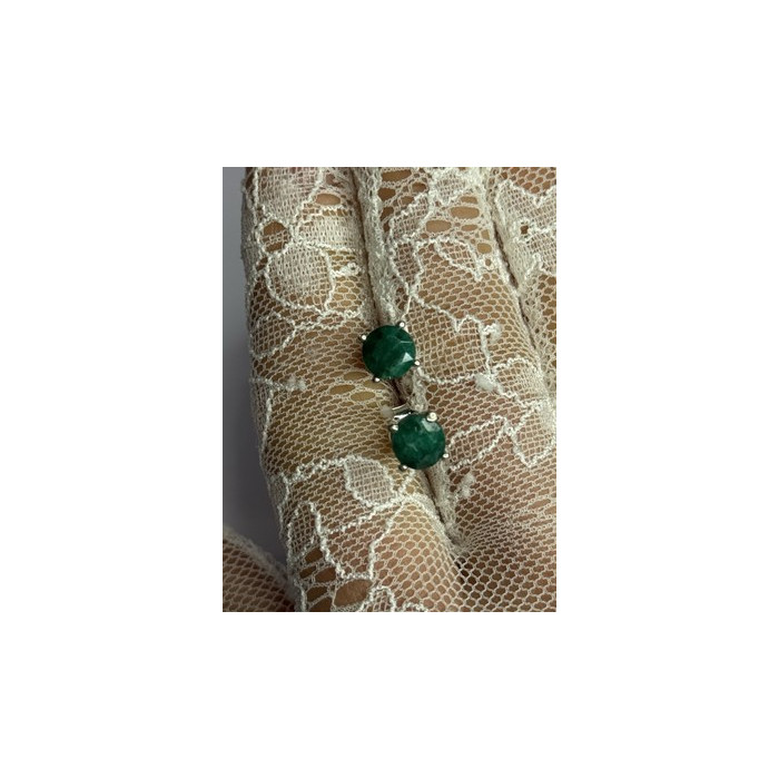 925 Sterling Silver Emerald Earrings Length 0.27 Inch