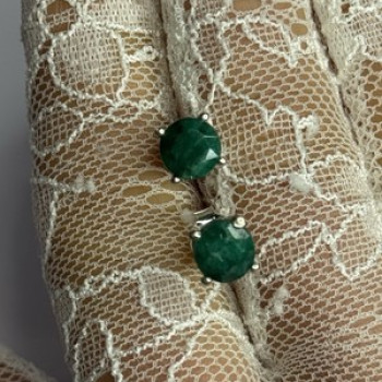 925 Sterling Silver Emerald Earrings Length 0.27 Inch