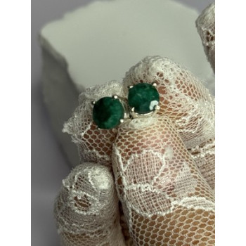 925 Sterling Silver Emerald Earrings Length 0.27 Inch