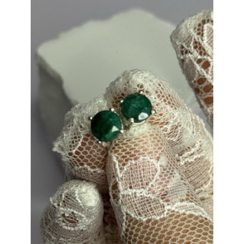925 Sterling Silver Emerald Earrings Length 0.27 Inch