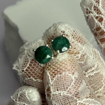 925 Sterling Silver Emerald Earrings Length 0.27 Inch