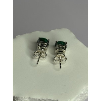 925 Sterling Silver Emerald Earrings Length 0.27 Inch
