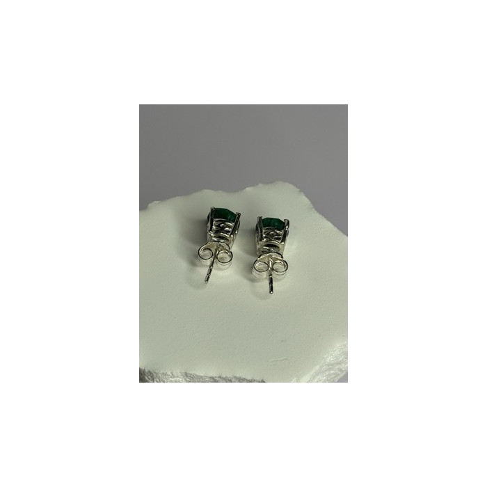 925 Sterling Silver Emerald Earrings Length 0.27 Inch