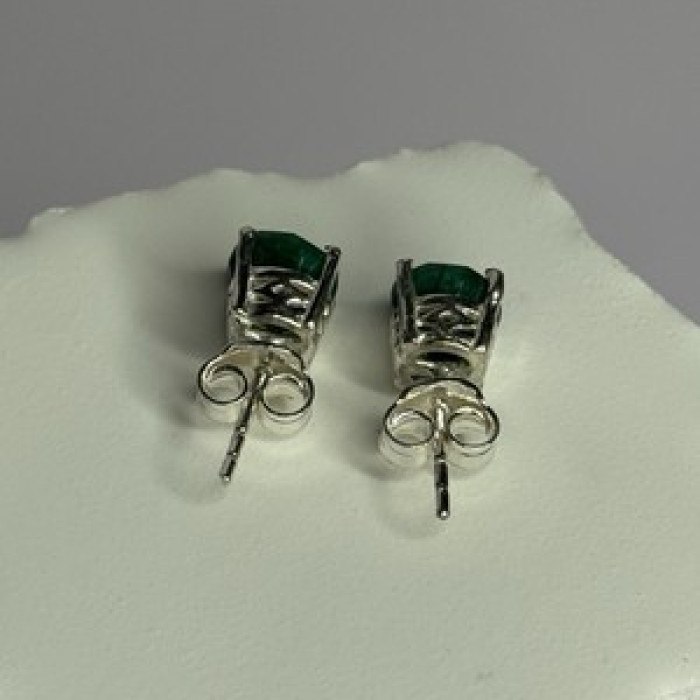 925 Sterling Silver Emerald Earrings Length 0.27 Inch