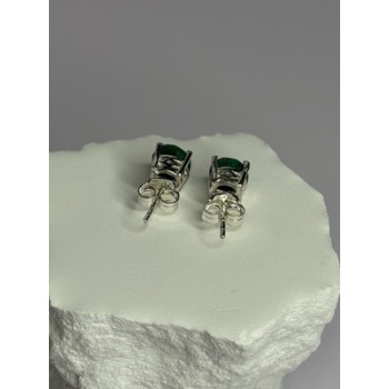925 Sterling Silver Emerald Earrings Length 0.27 Inch