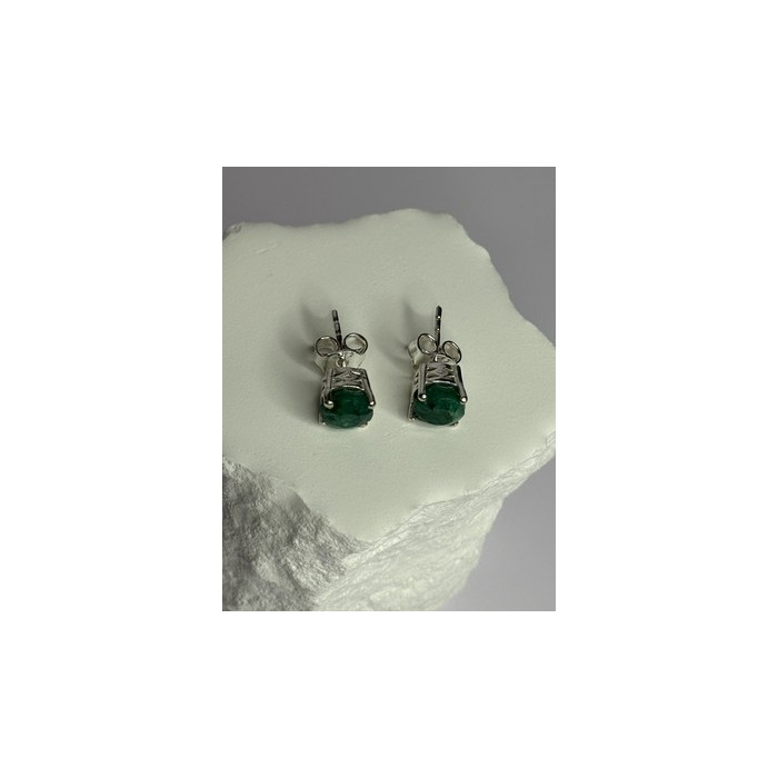 925 Sterling Silver Emerald Earrings Length 0.27 Inch