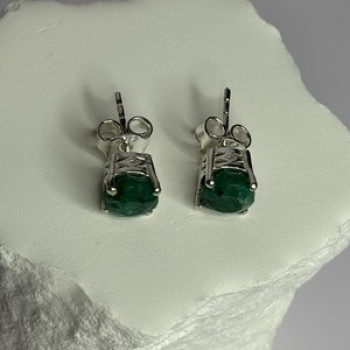 925 Sterling Silver Emerald Earrings Length 0.27 Inch