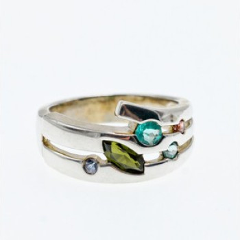 925 Sterling Silver Multicolor Spinel Ring Size 7
