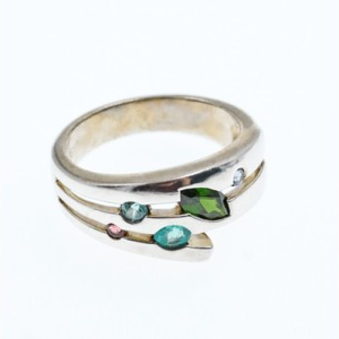 925 Sterling Silver Multicolor Spinel Ring Size 7