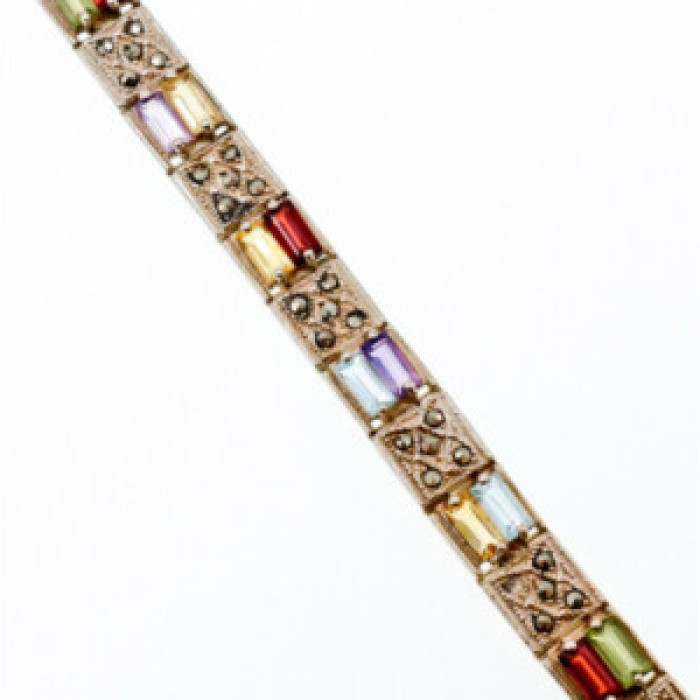 925 Sterling Silver Multi Gemstones Bracelet