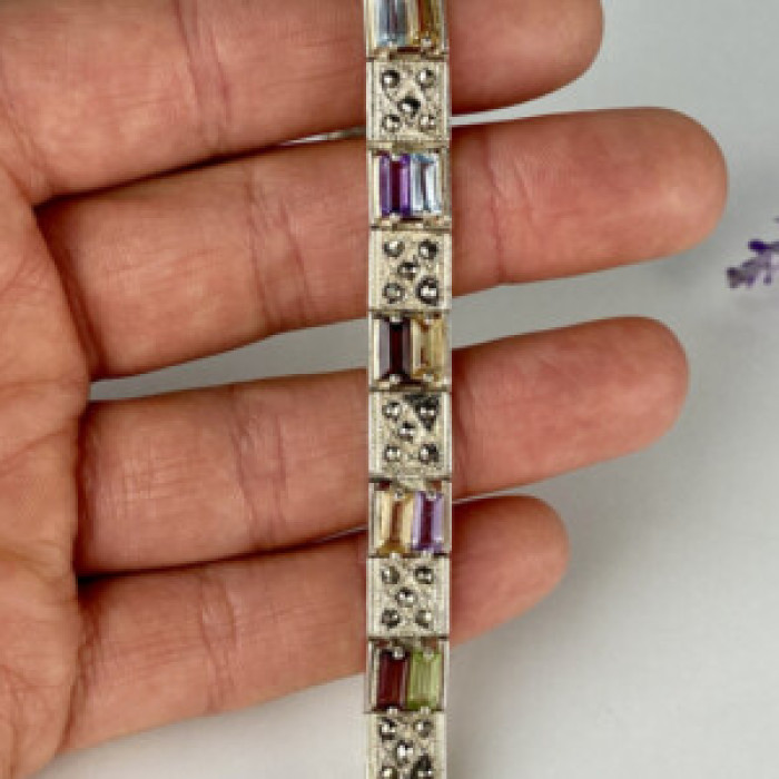 925 Sterling Silver Multi Gemstones Bracelet