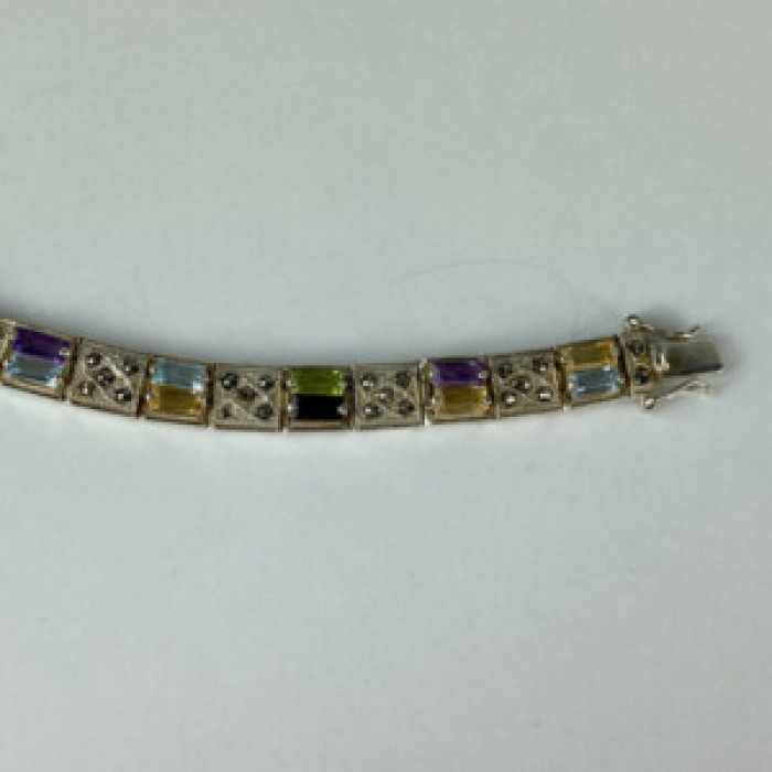 925 Sterling Silver Multi Gemstones Bracelet