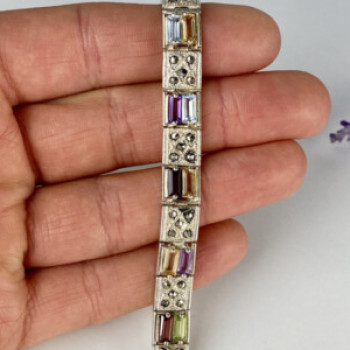925 Sterling Silver Multi Gemstones Bracelet