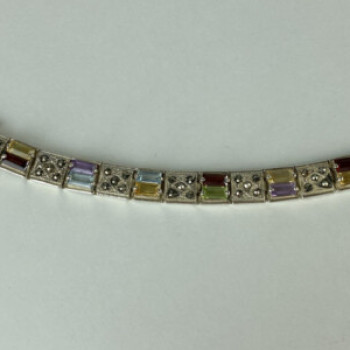 925 Sterling Silver Multi Gemstones Bracelet