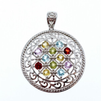 925 Sterling Silver Multi Gemstones Pendant