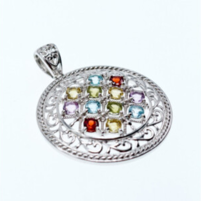 925 Sterling Silver Multi Gemstones Pendant