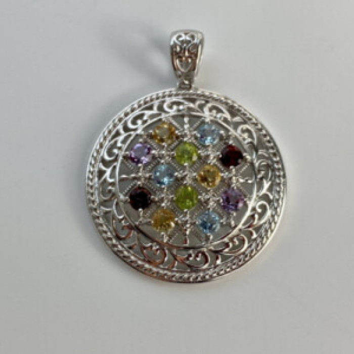 925 Sterling Silver Multi Gemstones Pendant