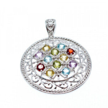 925 Sterling Silver Multi Gemstones Pendant