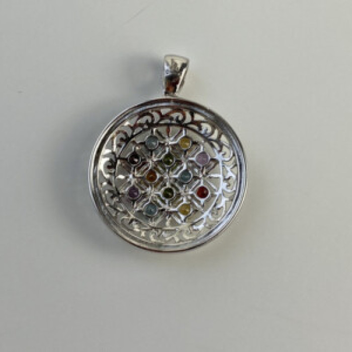 925 Sterling Silver Multi Gemstones Pendant