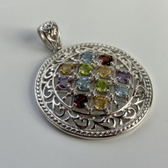925 Sterling Silver Multi Gemstones Pendant