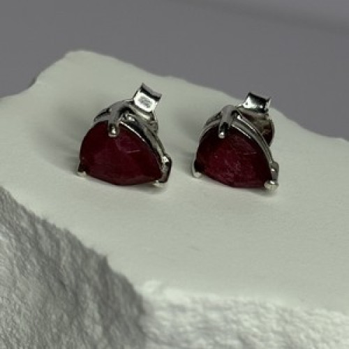 925 Sterling Silver Ruby Earrings Length 0.37 Inch