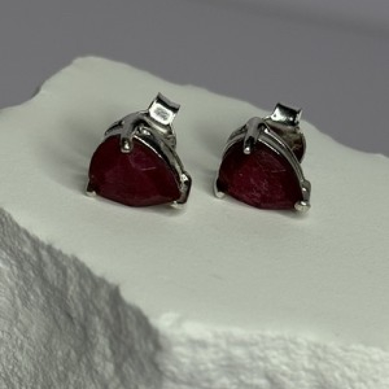 925 Sterling Silver Ruby Earrings Length 0.37 Inch