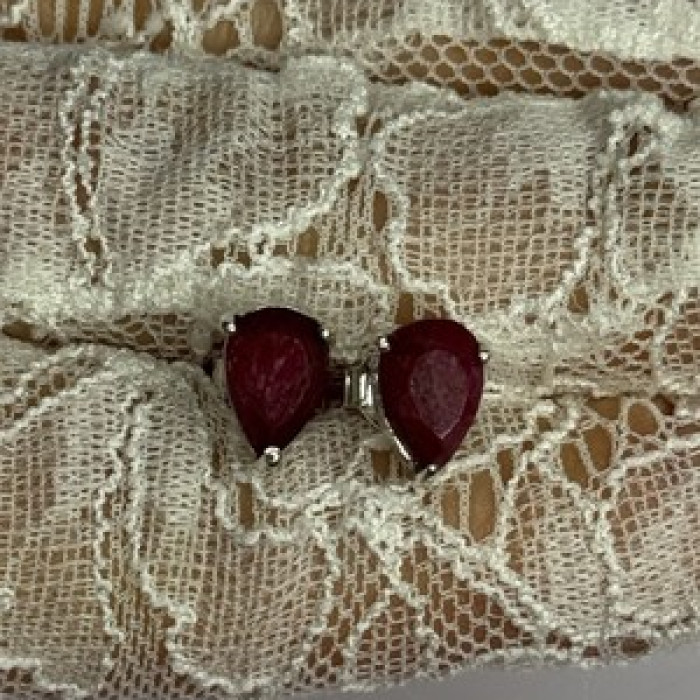 925 Sterling Silver Ruby Earrings Length 0.37 Inch