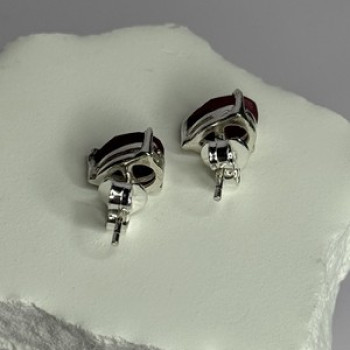 925 Sterling Silver Ruby Earrings Length 0.37 Inch