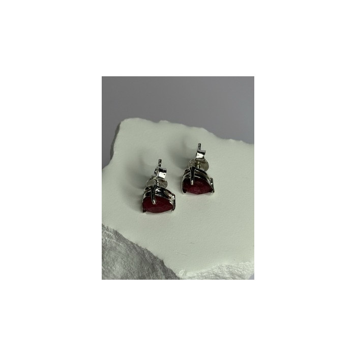 925 Sterling Silver Ruby Earrings Length 0.37 Inch
