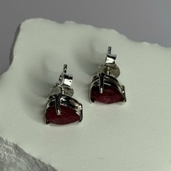 925 Sterling Silver Ruby Earrings Length 0.37 Inch