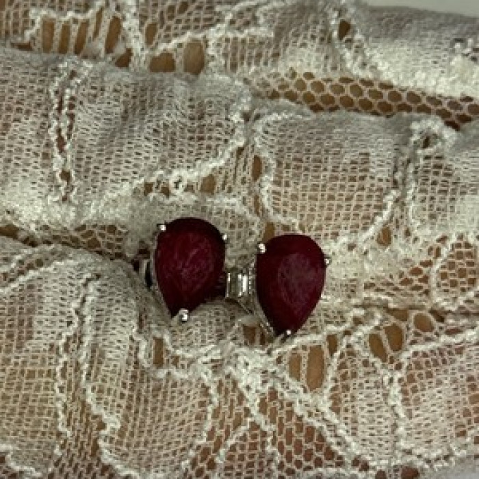 925 Sterling Silver Ruby Earrings Length 0.37 Inch