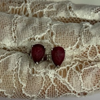 925 Sterling Silver Ruby Earrings Length 0.37 Inch