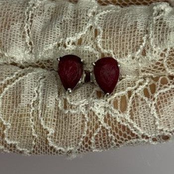 925 Sterling Silver Ruby Earrings Length 0.37 Inch