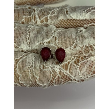 925 Sterling Silver Ruby Earrings Length 0.37 Inch