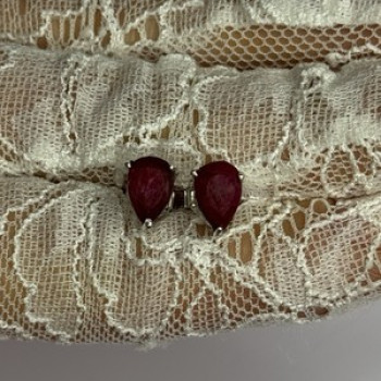 925 Sterling Silver Ruby Earrings Length 0.37 Inch